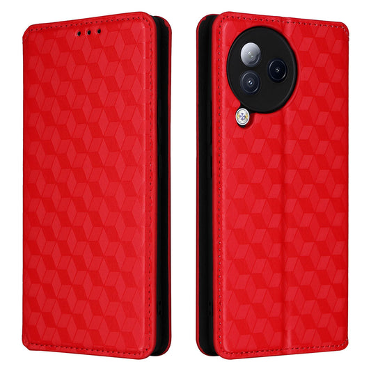 Uniqkart for Xiaomi Civi 3 5G Rhombus Imprinted Stand Case PU Leather Wallet Phone Cover - Red