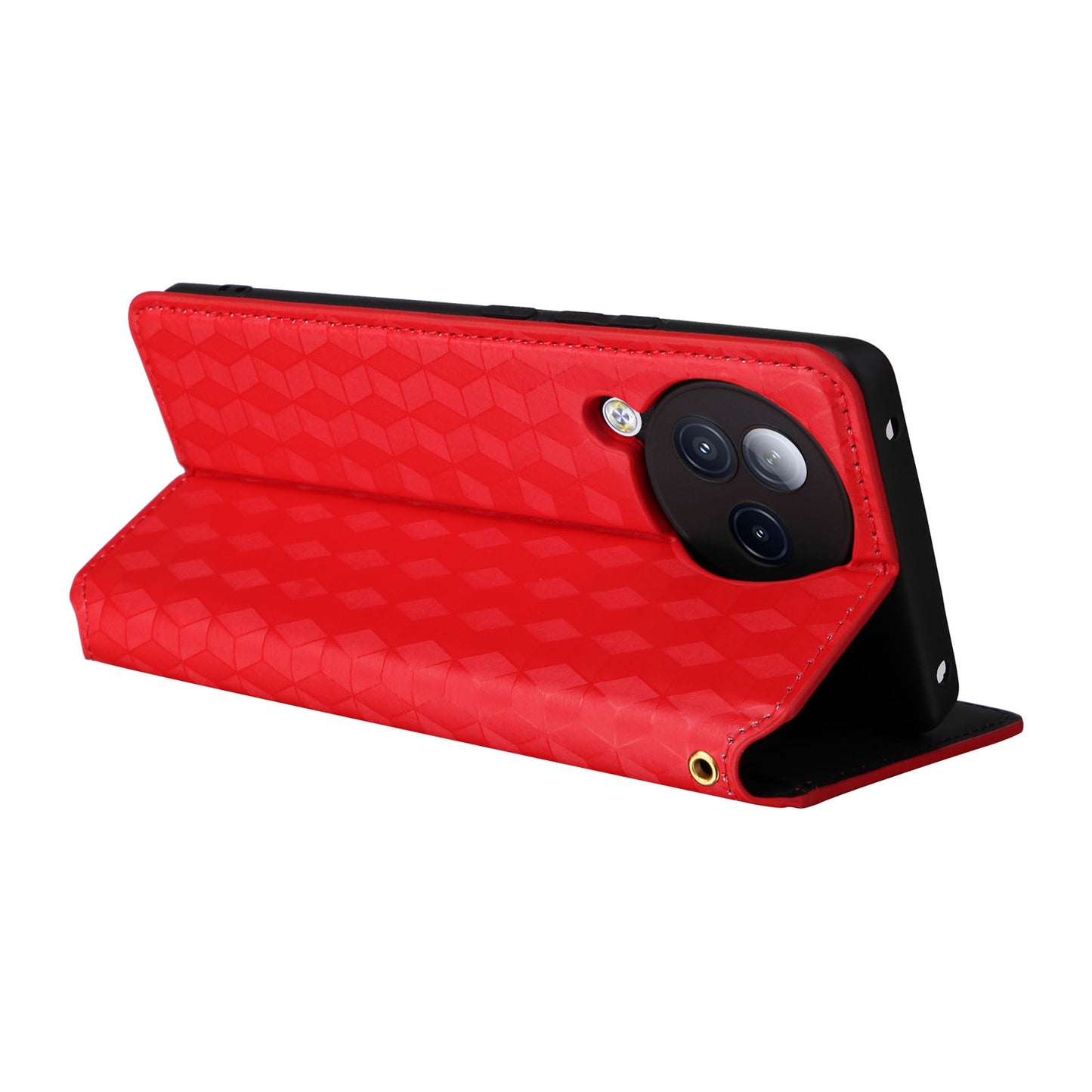 Uniqkart for Xiaomi Civi 3 5G Rhombus Imprinted Stand Case PU Leather Wallet Phone Cover - Red
