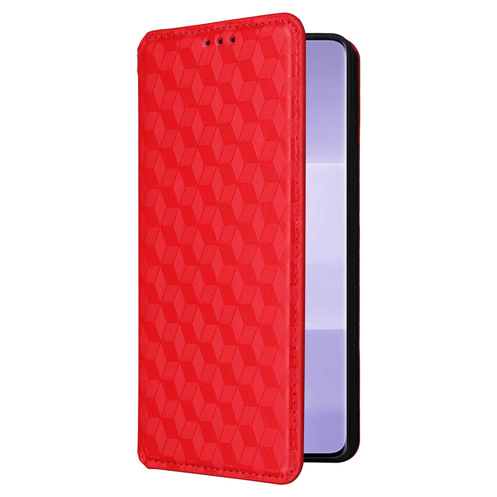 Uniqkart for Xiaomi Civi 3 5G Rhombus Imprinted Stand Case PU Leather Wallet Phone Cover - Red