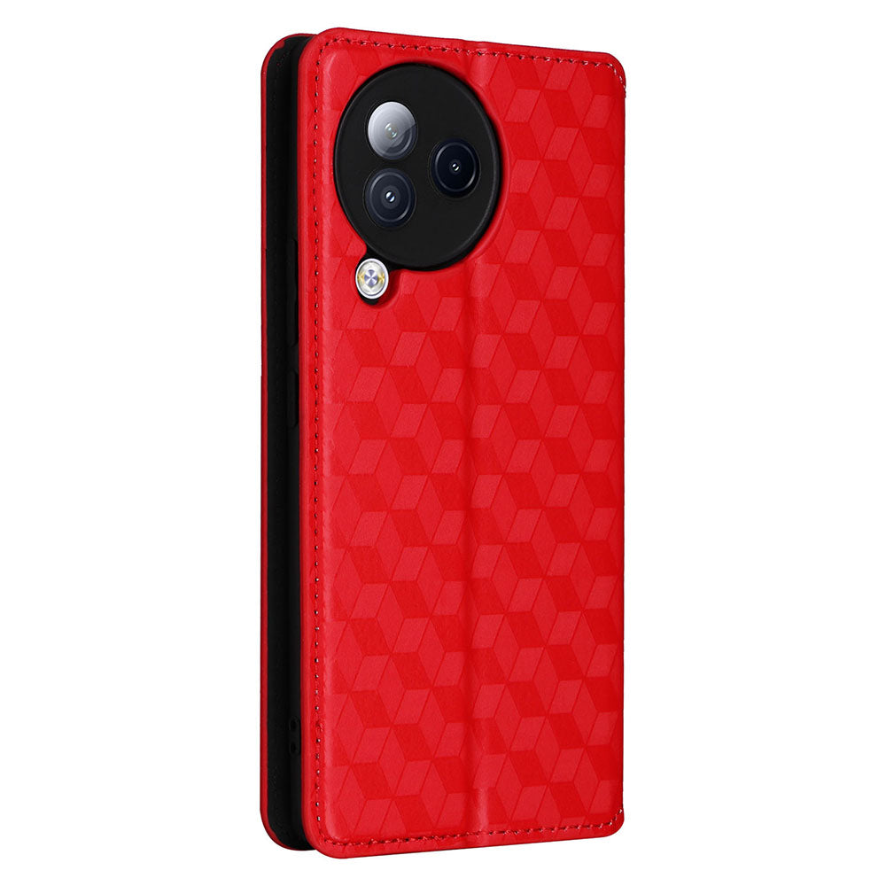 Uniqkart for Xiaomi Civi 3 5G Rhombus Imprinted Stand Case PU Leather Wallet Phone Cover - Red