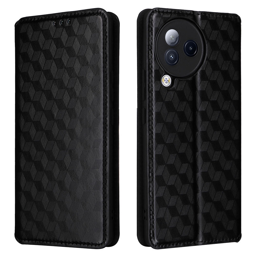 Uniqkart for Xiaomi Civi 3 5G Rhombus Imprinted Stand Case PU Leather Wallet Phone Cover - Black