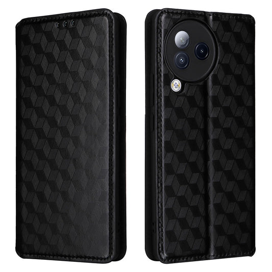 Uniqkart for Xiaomi Civi 3 5G Rhombus Imprinted Stand Case PU Leather Wallet Phone Cover - Black