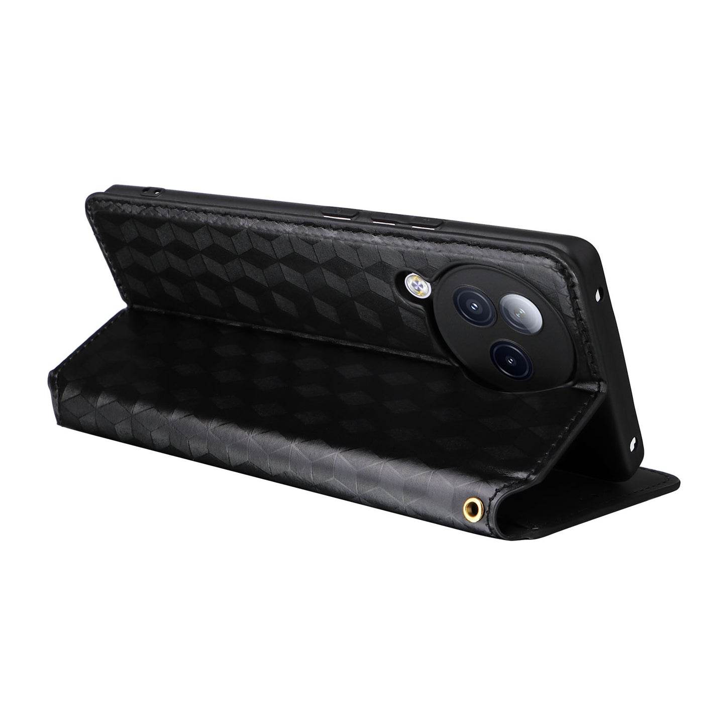 Uniqkart for Xiaomi Civi 3 5G Rhombus Imprinted Stand Case PU Leather Wallet Phone Cover - Black