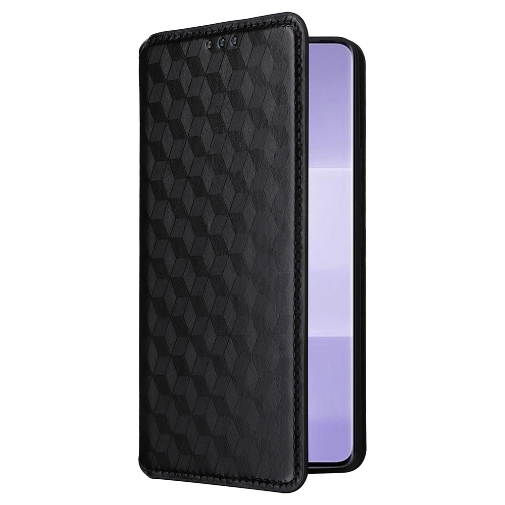 Uniqkart for Xiaomi Civi 3 5G Rhombus Imprinted Stand Case PU Leather Wallet Phone Cover - Black