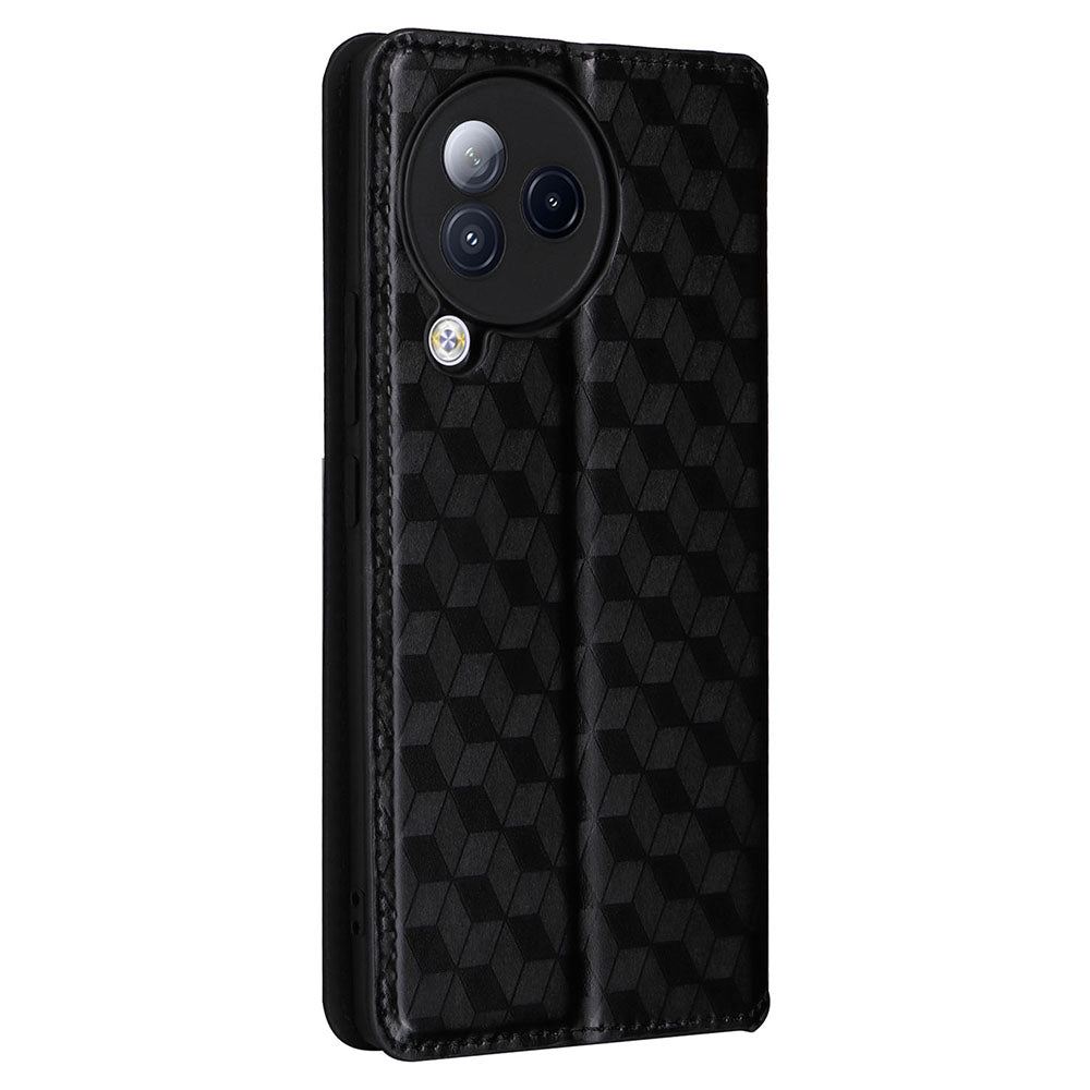 Uniqkart for Xiaomi Civi 3 5G Rhombus Imprinted Stand Case PU Leather Wallet Phone Cover - Black