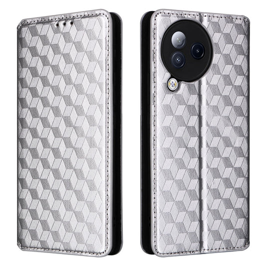 Uniqkart for Xiaomi Civi 3 5G Rhombus Imprinted Stand Case PU Leather Wallet Phone Cover - Silver
