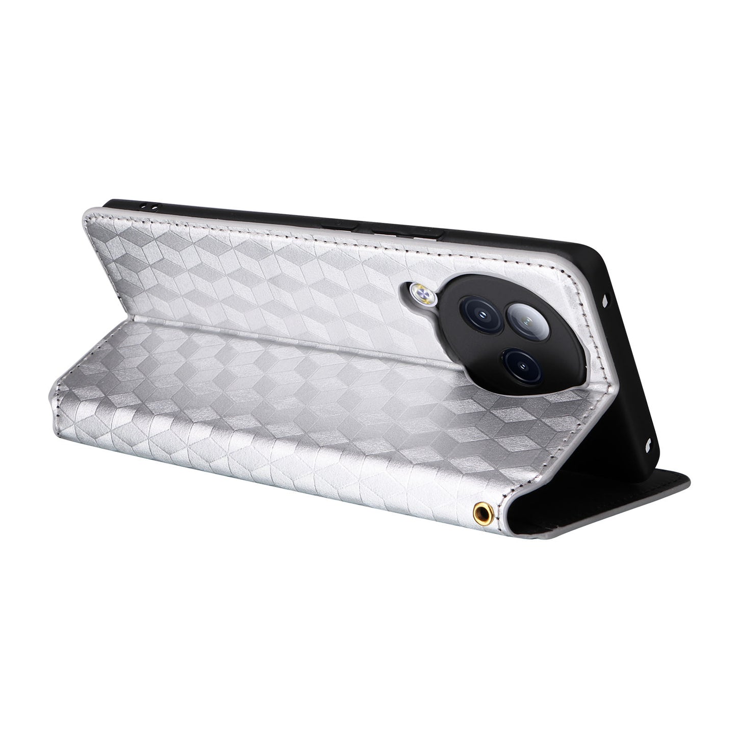 Uniqkart for Xiaomi Civi 3 5G Rhombus Imprinted Stand Case PU Leather Wallet Phone Cover - Silver