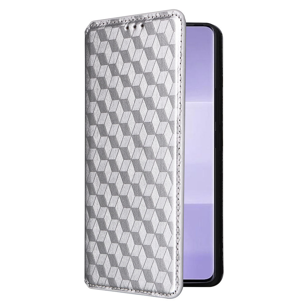 Uniqkart for Xiaomi Civi 3 5G Rhombus Imprinted Stand Case PU Leather Wallet Phone Cover - Silver