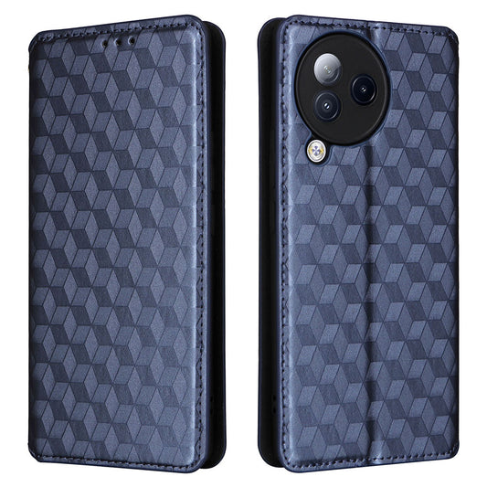 Uniqkart for Xiaomi Civi 3 5G Rhombus Imprinted Stand Case PU Leather Wallet Phone Cover - Blue