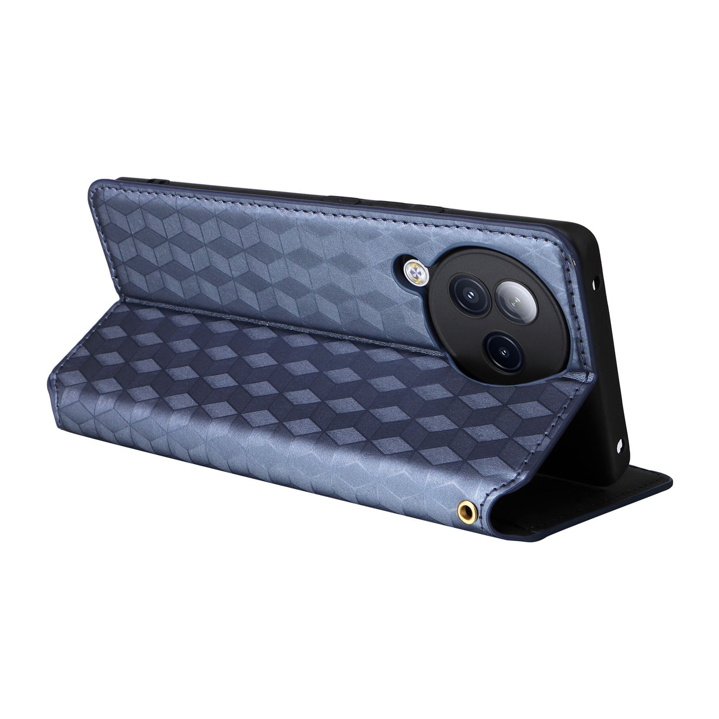 Uniqkart for Xiaomi Civi 3 5G Rhombus Imprinted Stand Case PU Leather Wallet Phone Cover - Blue