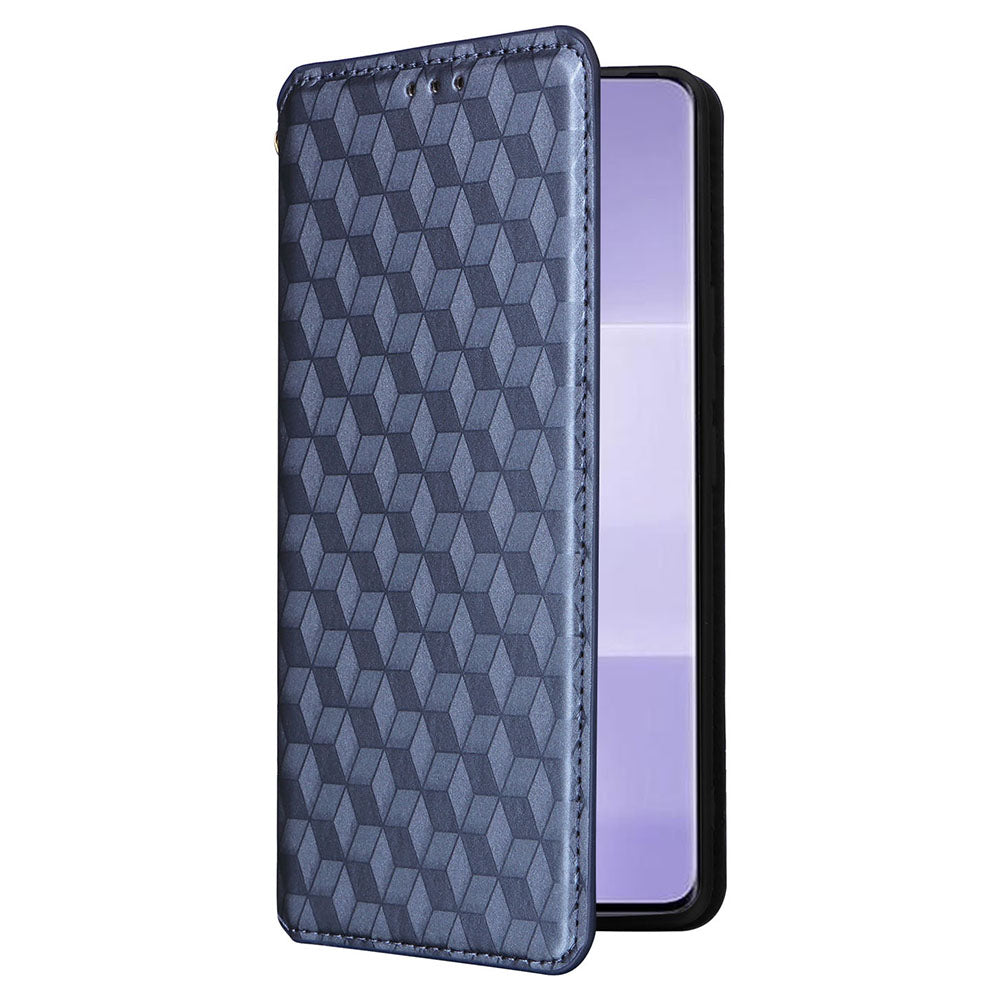 Uniqkart for Xiaomi Civi 3 5G Rhombus Imprinted Stand Case PU Leather Wallet Phone Cover - Blue