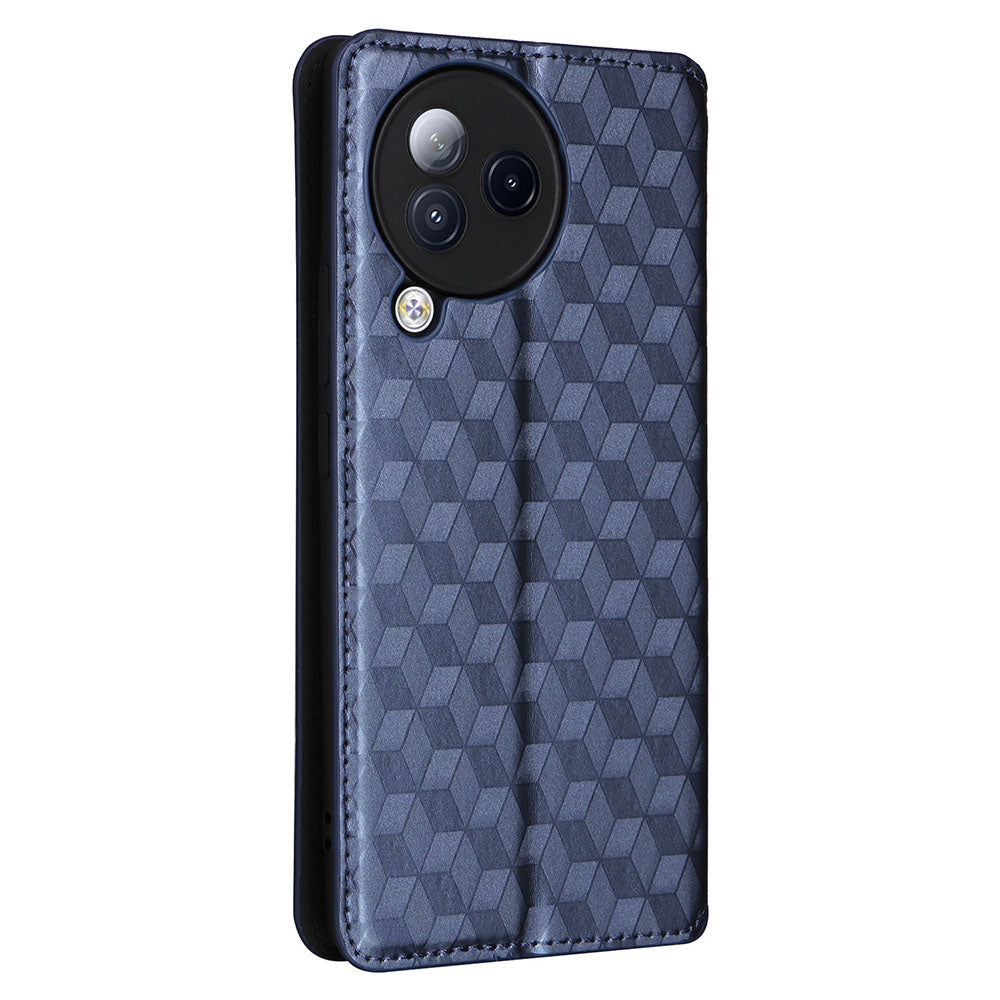 Uniqkart for Xiaomi Civi 3 5G Rhombus Imprinted Stand Case PU Leather Wallet Phone Cover - Blue