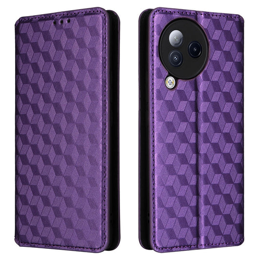 Uniqkart for Xiaomi Civi 3 5G Rhombus Imprinted Stand Case PU Leather Wallet Phone Cover - Purple
