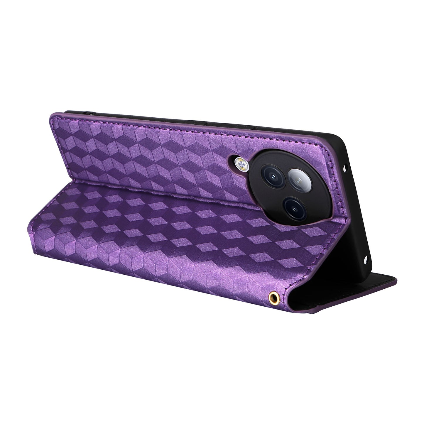 Uniqkart for Xiaomi Civi 3 5G Rhombus Imprinted Stand Case PU Leather Wallet Phone Cover - Purple