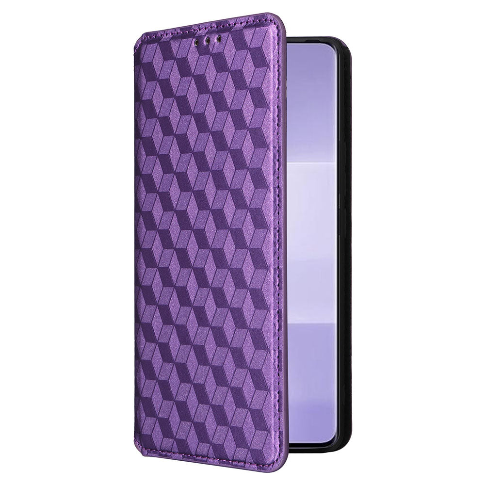Uniqkart for Xiaomi Civi 3 5G Rhombus Imprinted Stand Case PU Leather Wallet Phone Cover - Purple