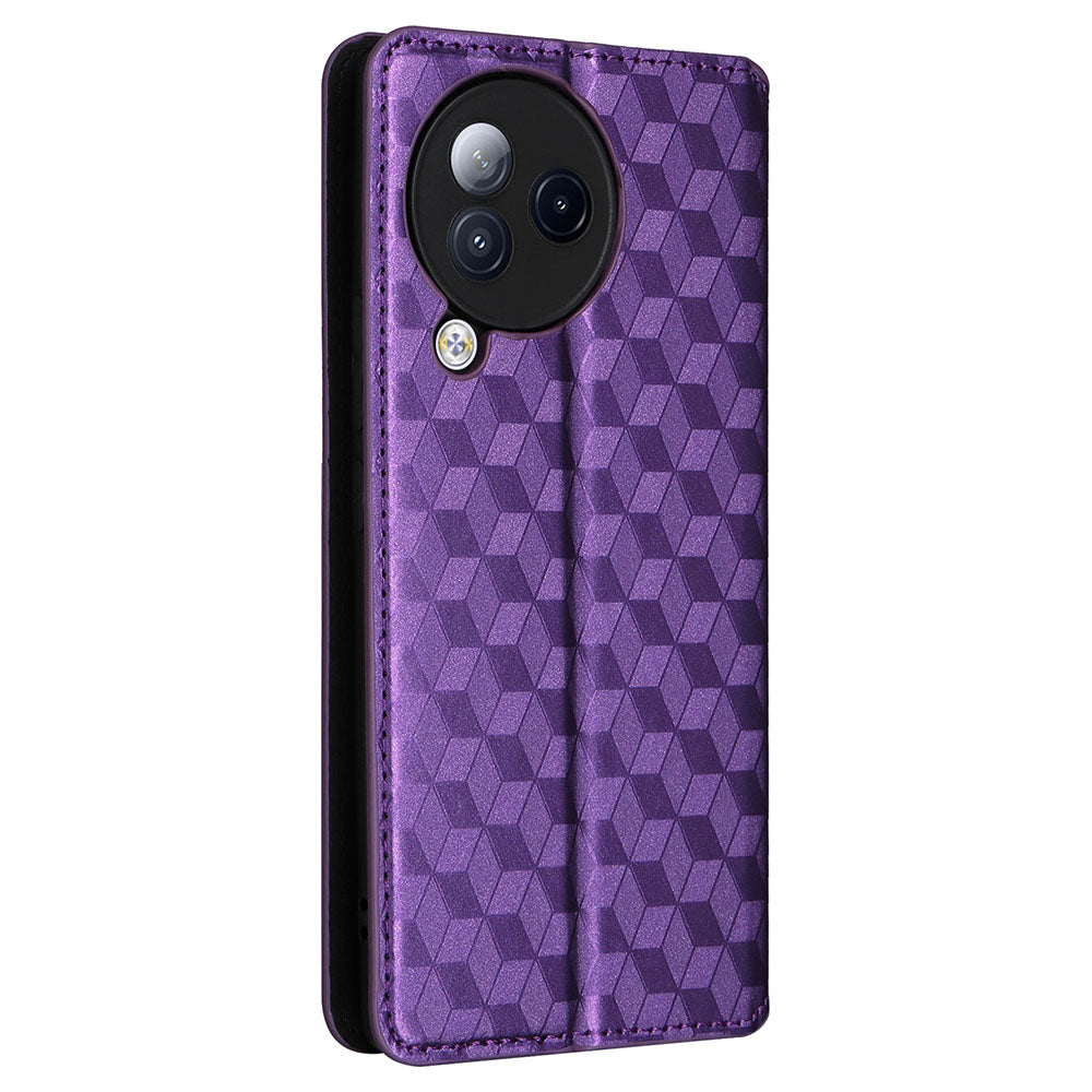 Uniqkart for Xiaomi Civi 3 5G Rhombus Imprinted Stand Case PU Leather Wallet Phone Cover - Purple
