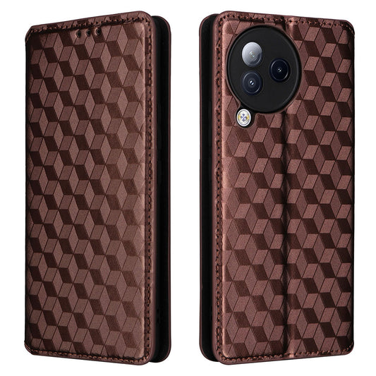 Uniqkart for Xiaomi Civi 3 5G Rhombus Imprinted Stand Case PU Leather Wallet Phone Cover - Brown