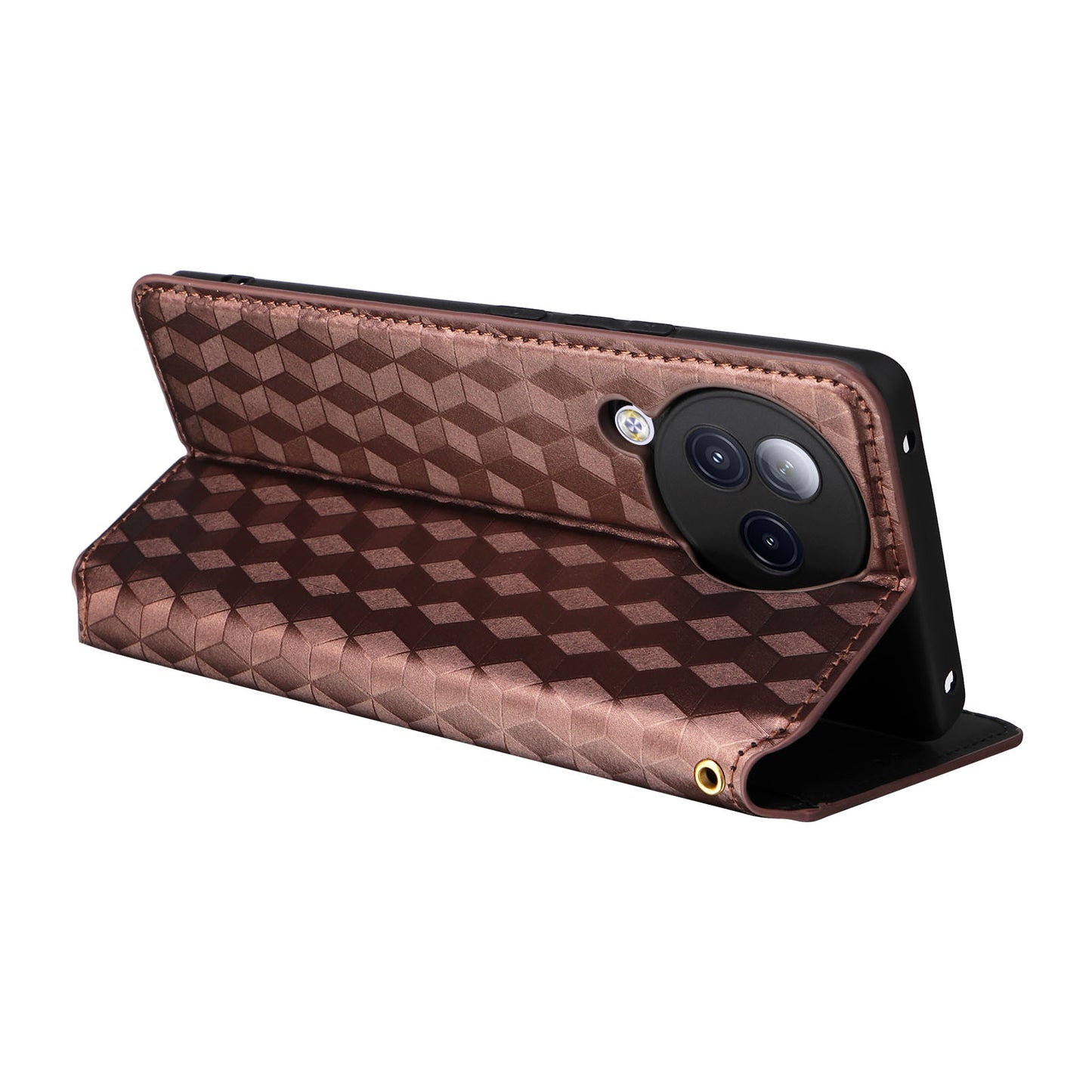 Uniqkart for Xiaomi Civi 3 5G Rhombus Imprinted Stand Case PU Leather Wallet Phone Cover - Brown