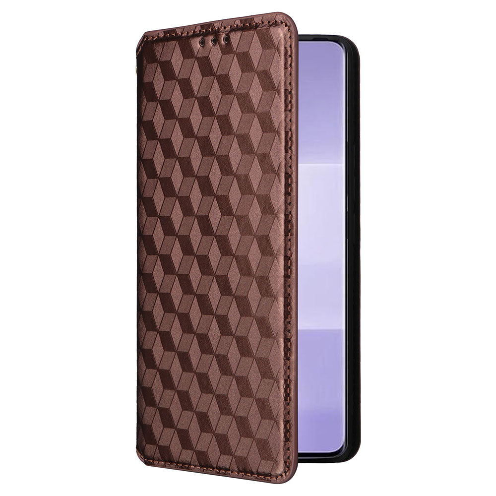 Uniqkart for Xiaomi Civi 3 5G Rhombus Imprinted Stand Case PU Leather Wallet Phone Cover - Brown