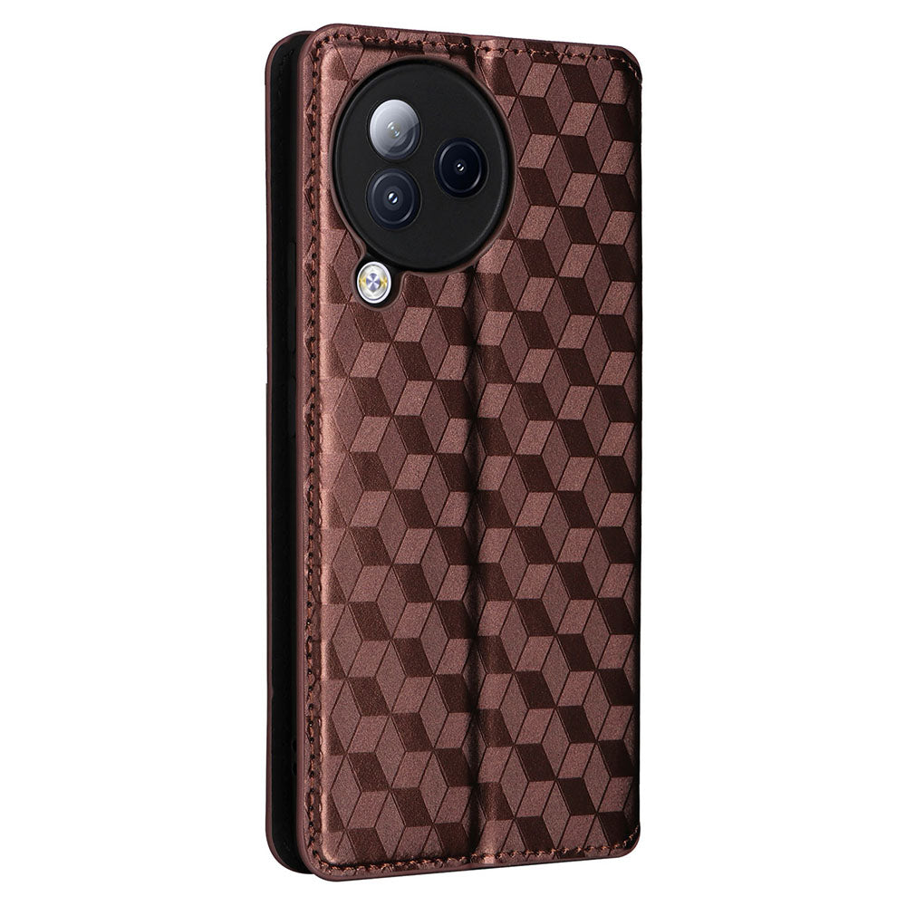Uniqkart for Xiaomi Civi 3 5G Rhombus Imprinted Stand Case PU Leather Wallet Phone Cover - Brown