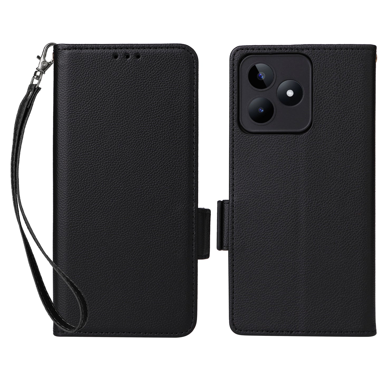 Uniqkart for Realme C53 / Narzo N53 4G PU Leather Wallet Stand Case Litchi Texture Phone Cover - Black