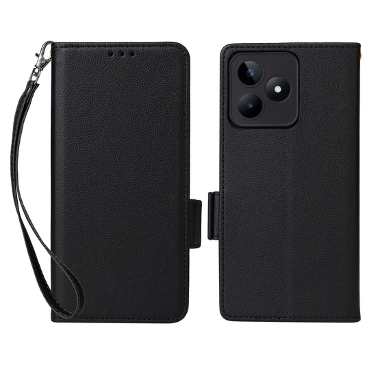 Uniqkart for Realme C53 / Narzo N53 4G PU Leather Wallet Stand Case Litchi Texture Phone Cover - Black
