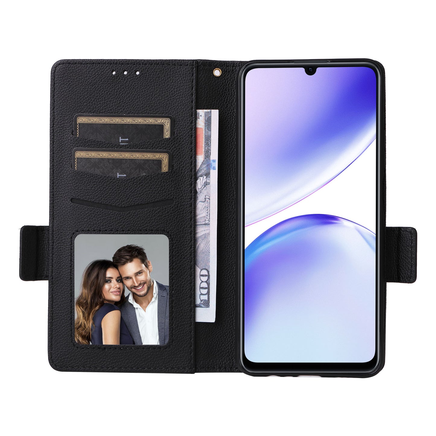 Uniqkart for Realme C53 / Narzo N53 4G PU Leather Wallet Stand Case Litchi Texture Phone Cover - Black