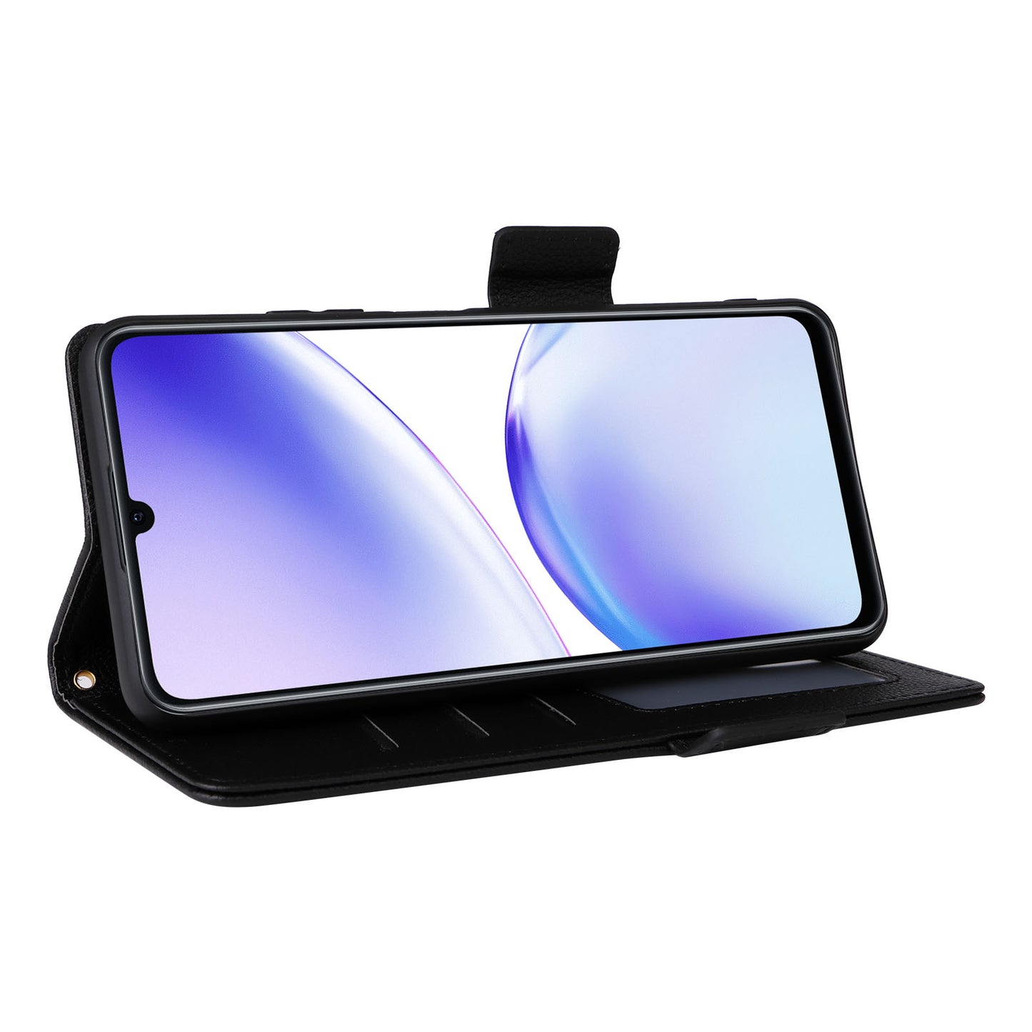 Uniqkart for Realme C53 / Narzo N53 4G PU Leather Wallet Stand Case Litchi Texture Phone Cover - Black