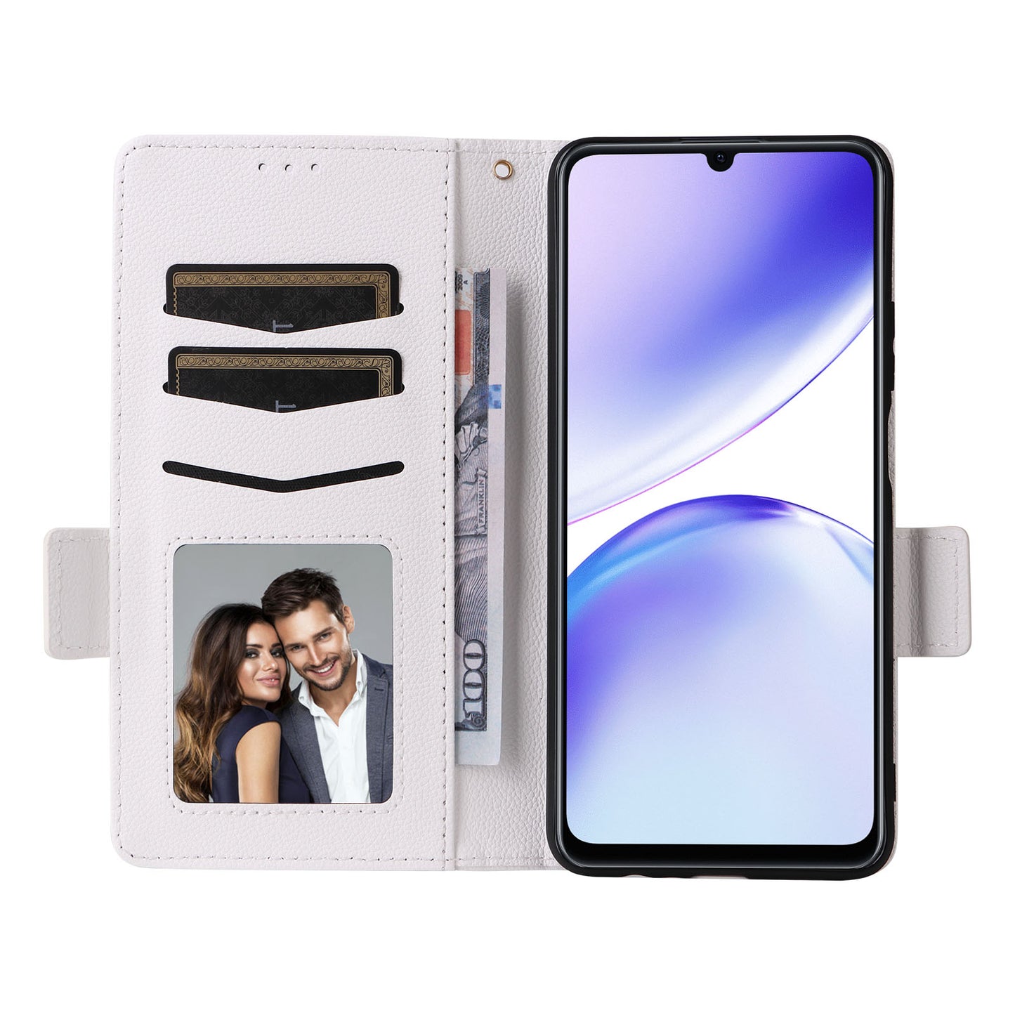 Uniqkart for Realme C53 / Narzo N53 4G PU Leather Wallet Stand Case Litchi Texture Phone Cover - White