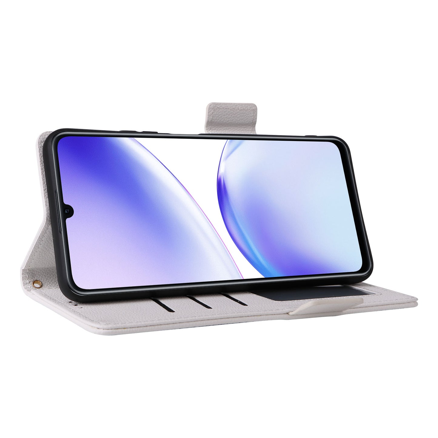 Uniqkart for Realme C53 / Narzo N53 4G PU Leather Wallet Stand Case Litchi Texture Phone Cover - White