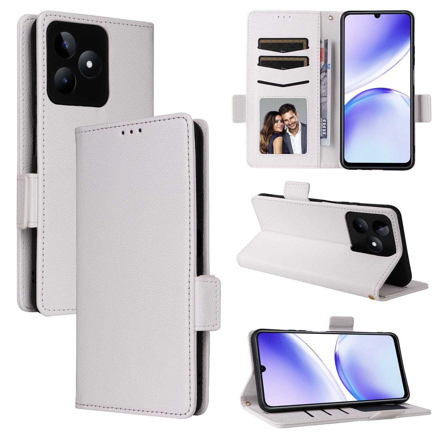 Uniqkart for Realme C53 / Narzo N53 4G PU Leather Wallet Stand Case Litchi Texture Phone Cover - White