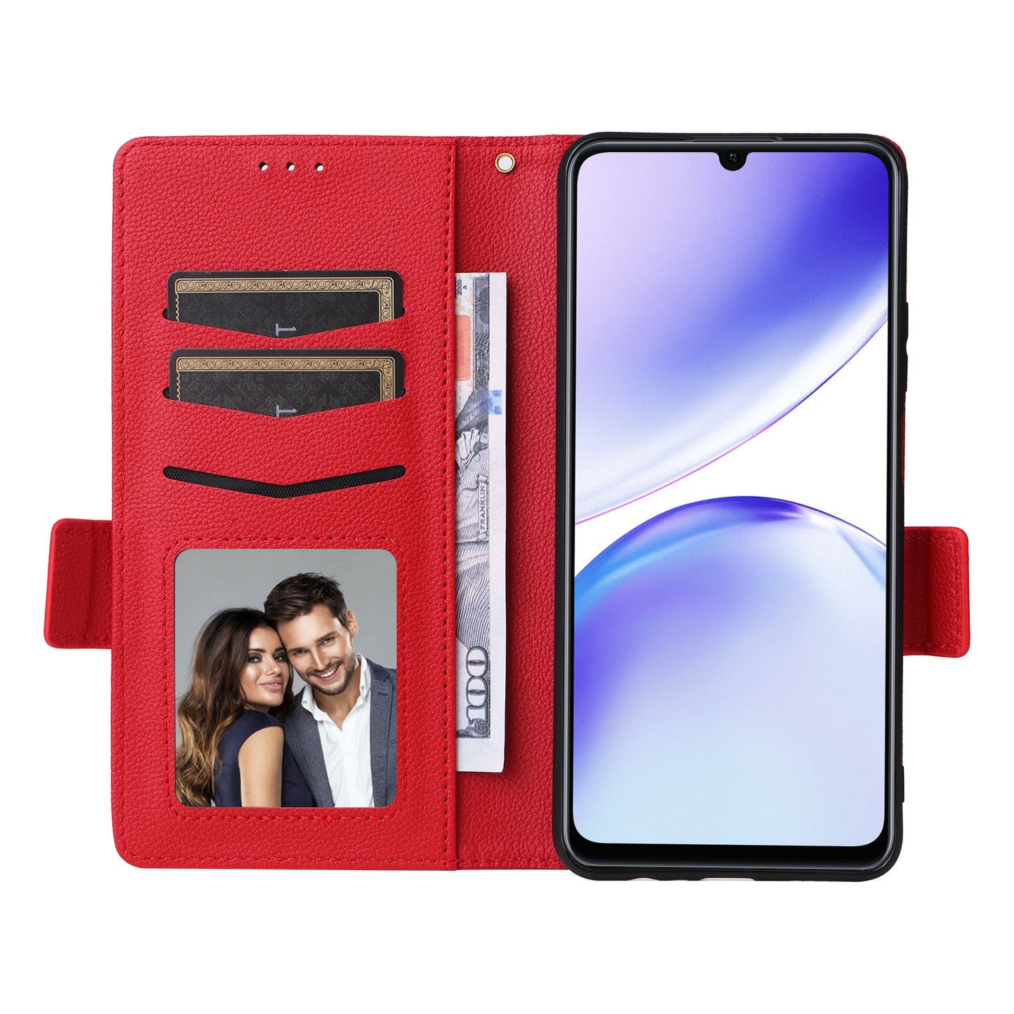 Uniqkart for Realme C53 / Narzo N53 4G PU Leather Wallet Stand Case Litchi Texture Phone Cover - Red