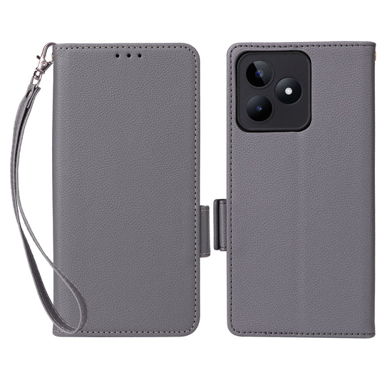 Uniqkart for Realme C53 / Narzo N53 4G PU Leather Wallet Stand Case Litchi Texture Phone Cover - Grey