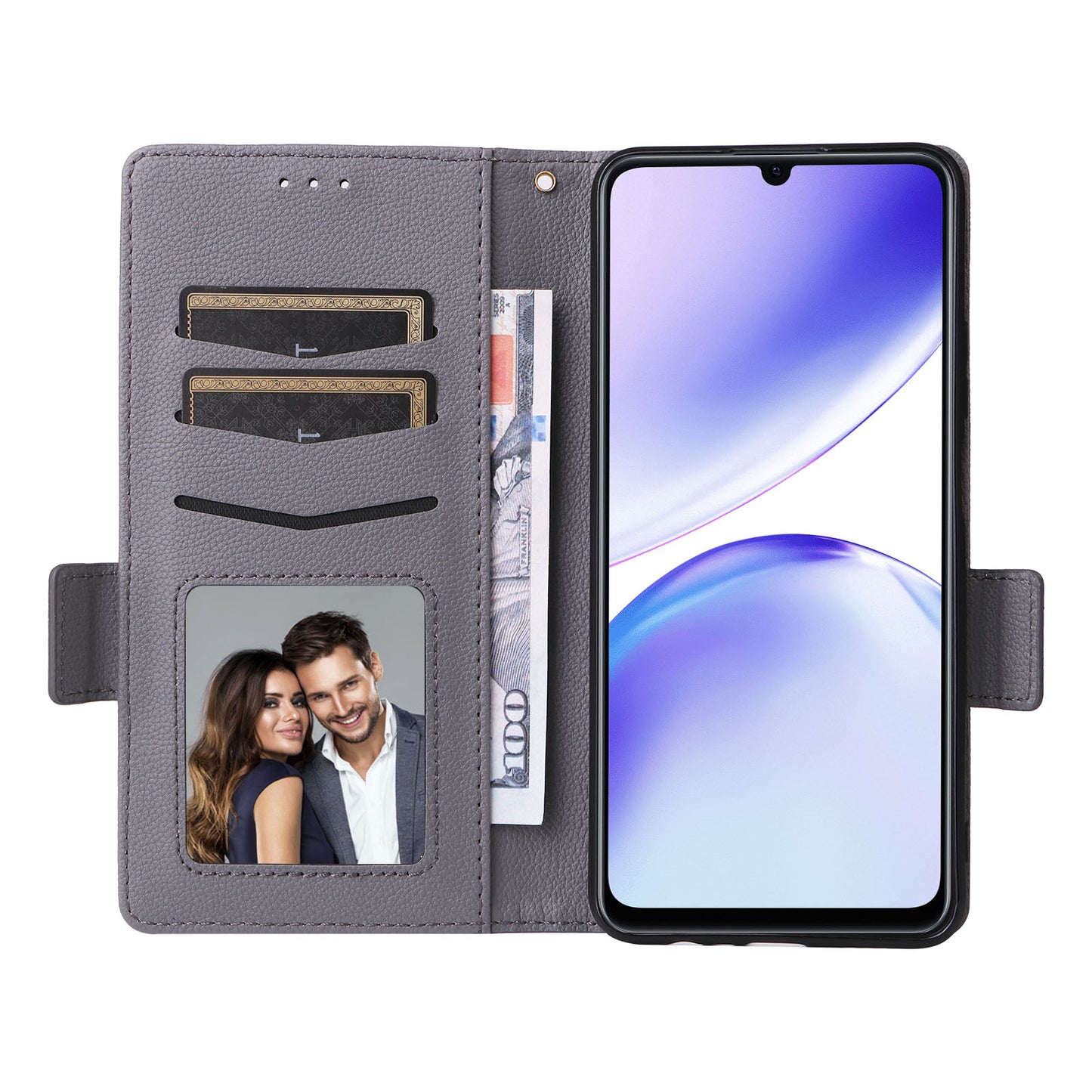 Uniqkart for Realme C53 / Narzo N53 4G PU Leather Wallet Stand Case Litchi Texture Phone Cover - Grey
