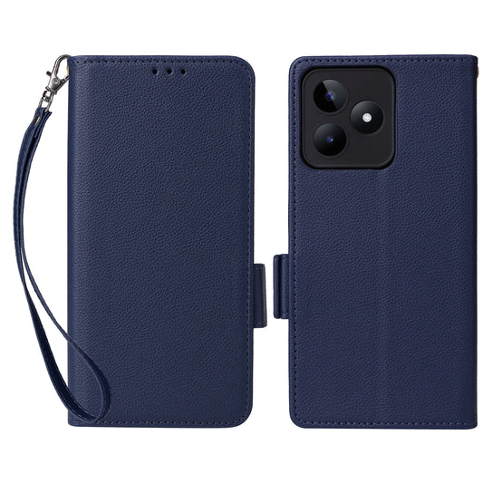 Uniqkart for Realme C53 / Narzo N53 4G PU Leather Wallet Stand Case Litchi Texture Phone Cover - Dark Blue
