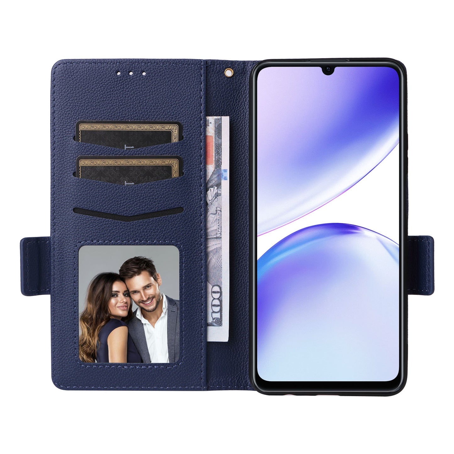 Uniqkart for Realme C53 / Narzo N53 4G PU Leather Wallet Stand Case Litchi Texture Phone Cover - Dark Blue