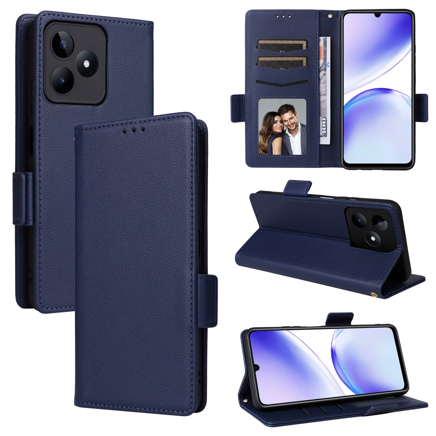 Uniqkart for Realme C53 / Narzo N53 4G PU Leather Wallet Stand Case Litchi Texture Phone Cover - Dark Blue