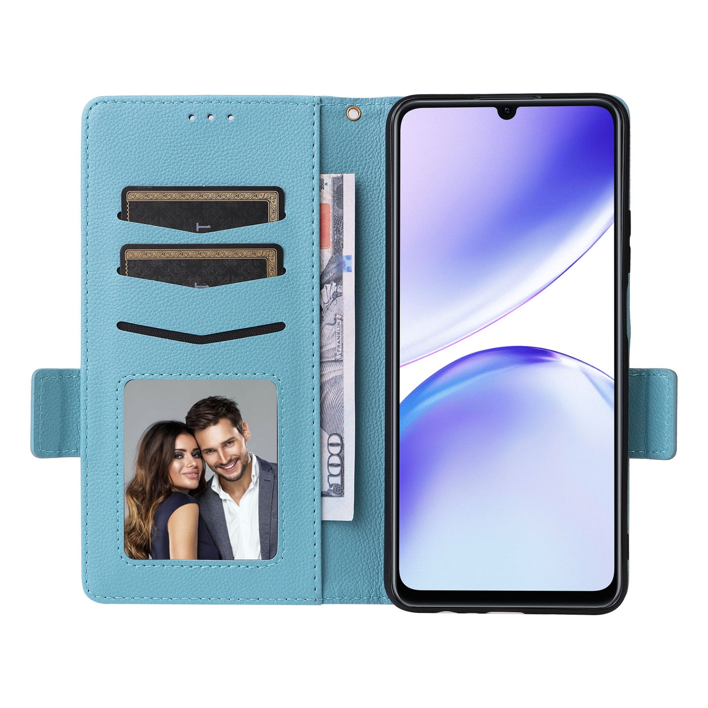 Uniqkart for Realme C53 / Narzo N53 4G PU Leather Wallet Stand Case Litchi Texture Phone Cover - Baby Blue