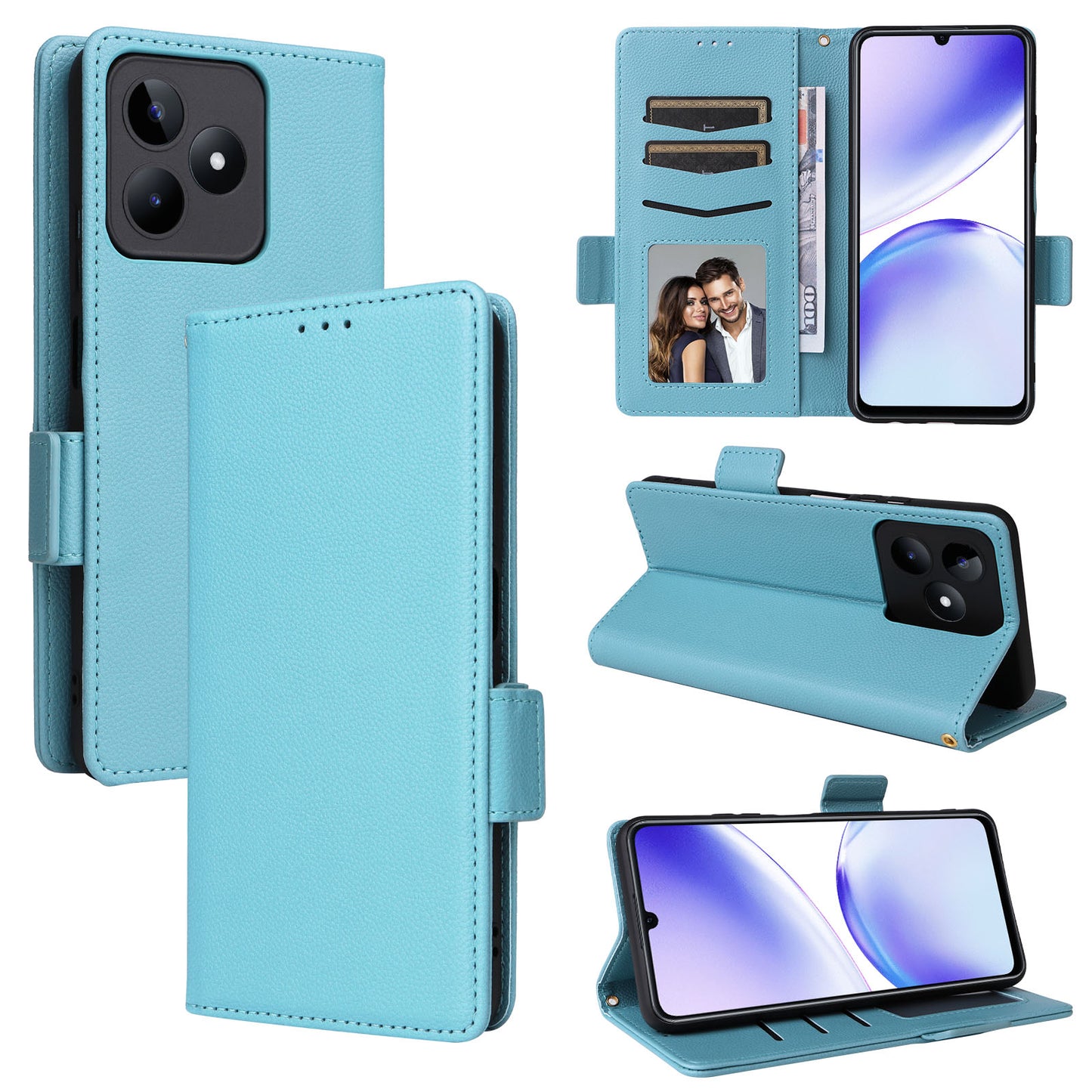 Uniqkart for Realme C53 / Narzo N53 4G PU Leather Wallet Stand Case Litchi Texture Phone Cover - Baby Blue