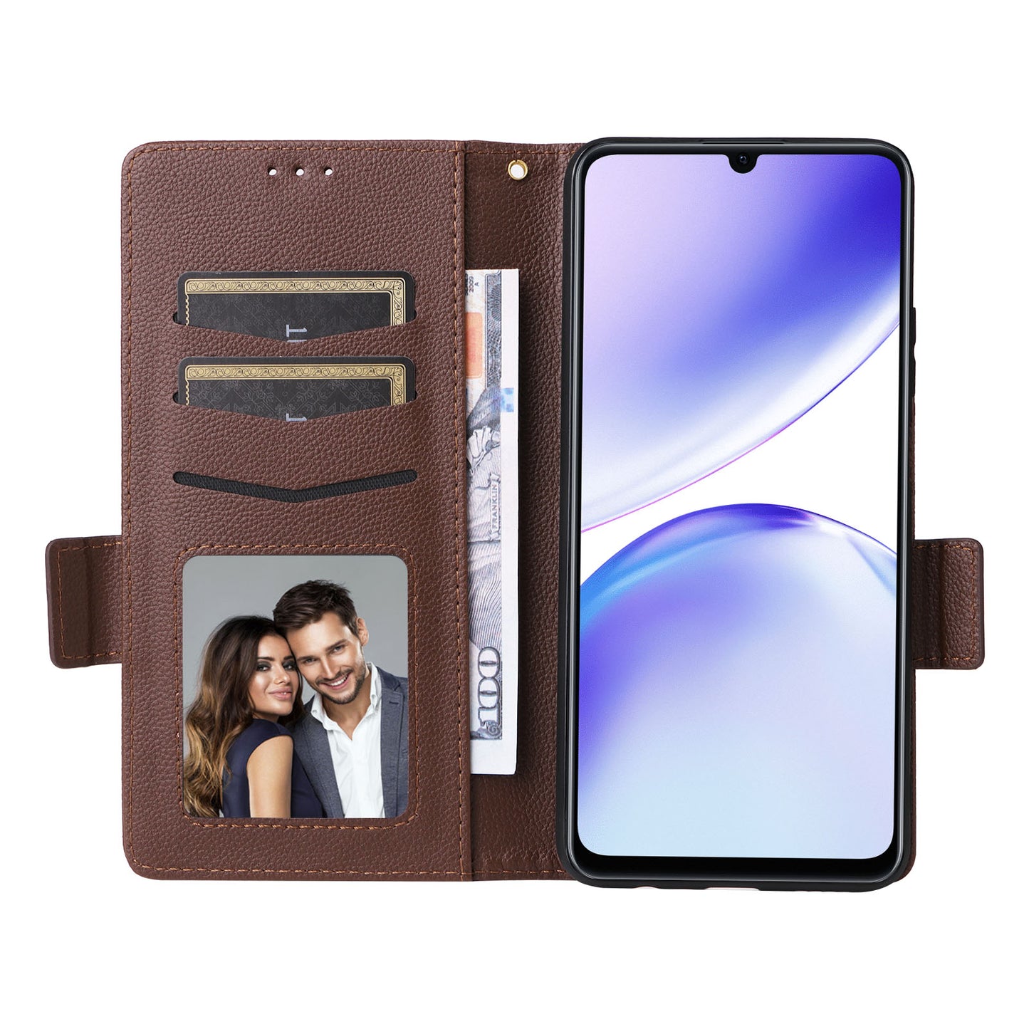 Uniqkart for Realme C53 / Narzo N53 4G PU Leather Wallet Stand Case Litchi Texture Phone Cover - Brown