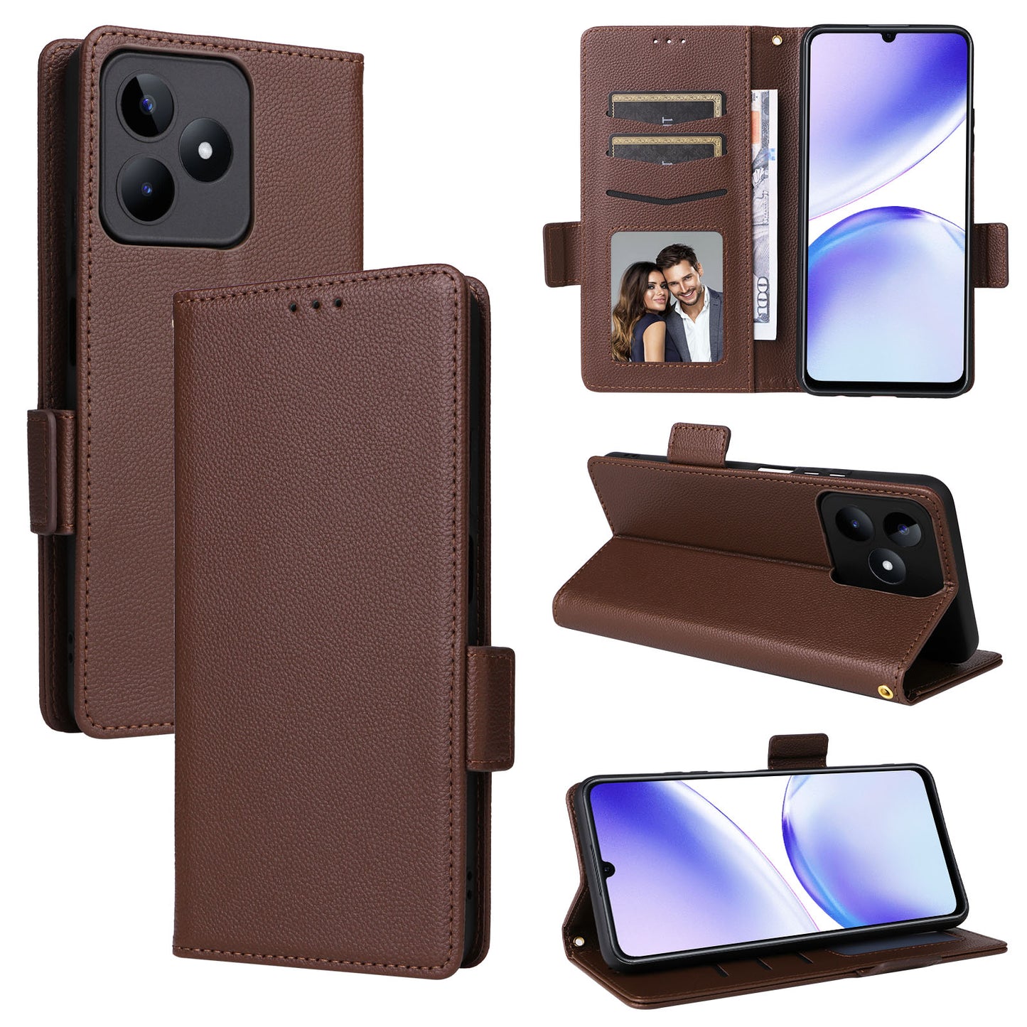 Uniqkart for Realme C53 / Narzo N53 4G PU Leather Wallet Stand Case Litchi Texture Phone Cover - Brown