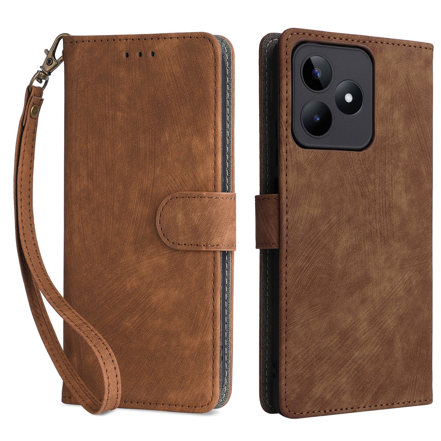 Uniqkart for Realme C53 4G / Narzo N53 4G RFID Blocking Wallet Phone Cover Anti-drop Leather Stand Case - Brown