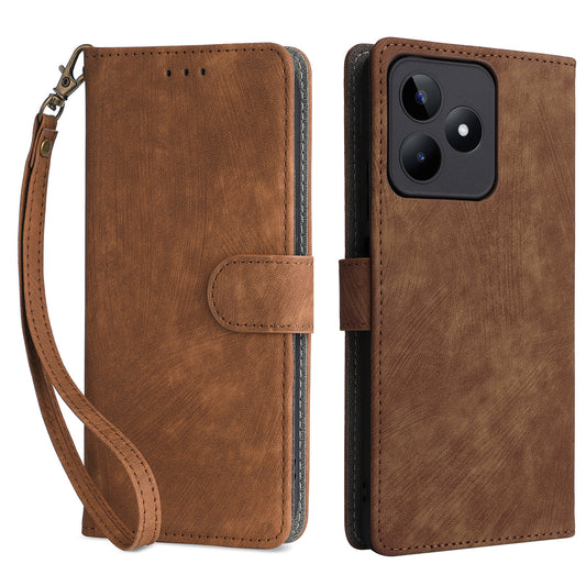 Uniqkart for Realme C53 4G / Narzo N53 4G RFID Blocking Wallet Phone Cover Anti-drop Leather Stand Case - Brown