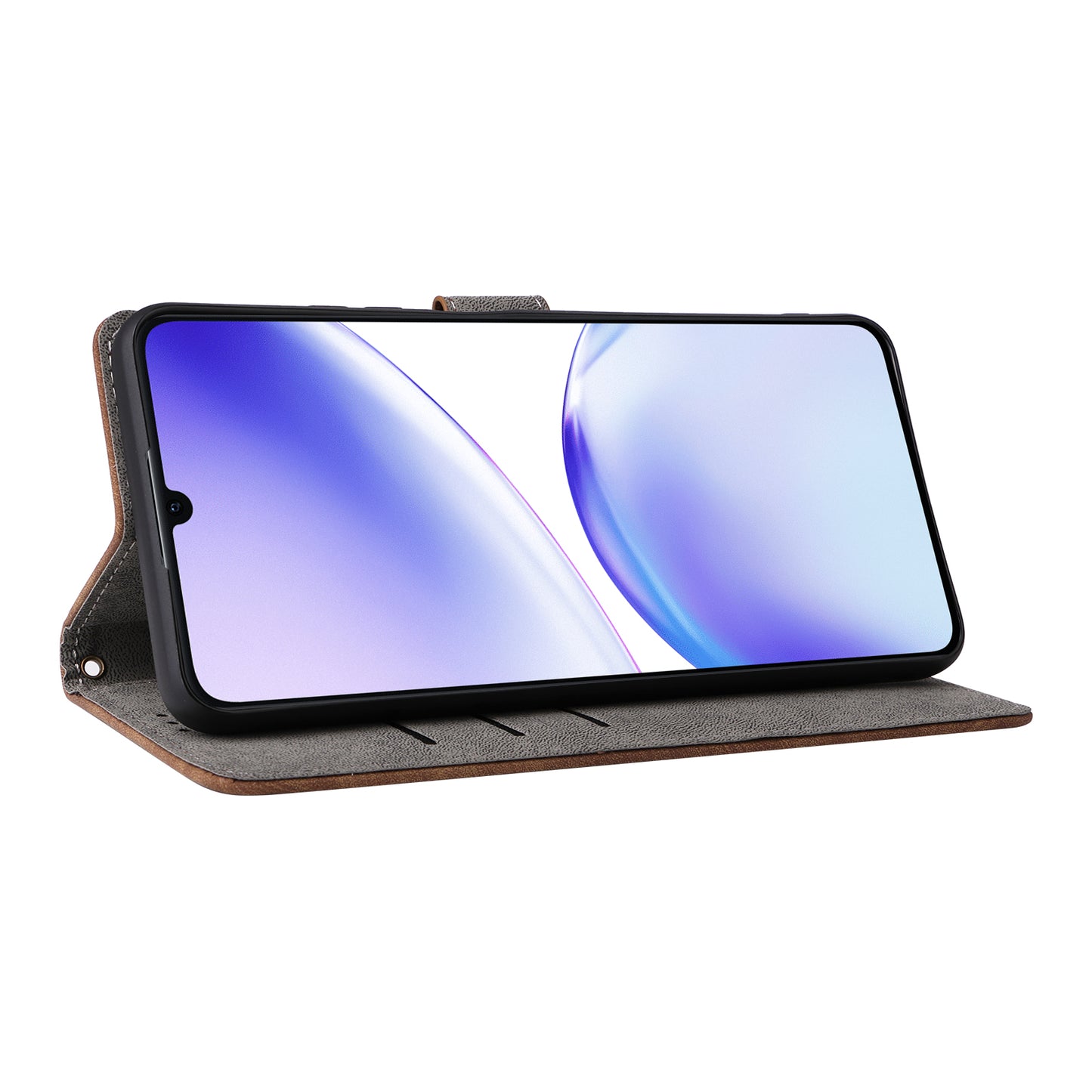 Uniqkart for Realme C53 4G / Narzo N53 4G RFID Blocking Wallet Phone Cover Anti-drop Leather Stand Case - Brown