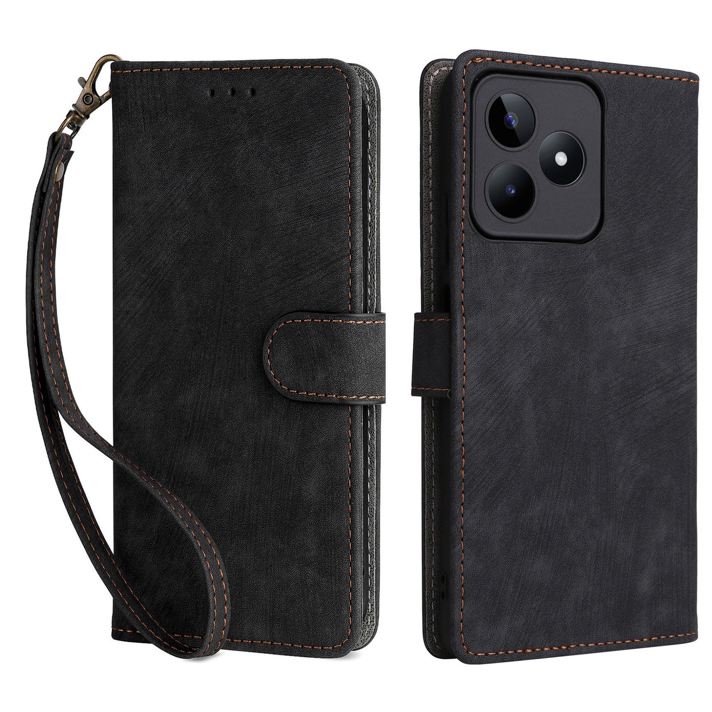 Uniqkart for Realme C53 4G / Narzo N53 4G RFID Blocking Wallet Phone Cover Anti-drop Leather Stand Case - Black