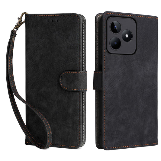 Uniqkart for Realme C53 4G / Narzo N53 4G RFID Blocking Wallet Phone Cover Anti-drop Leather Stand Case - Black