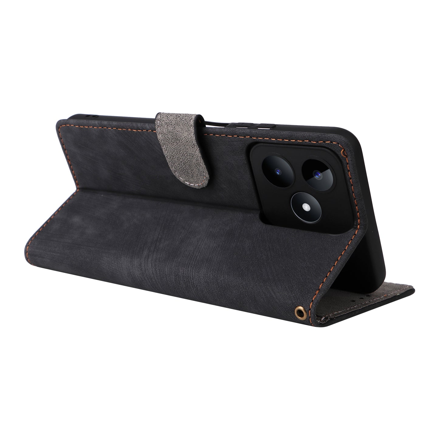 Uniqkart for Realme C53 4G / Narzo N53 4G RFID Blocking Wallet Phone Cover Anti-drop Leather Stand Case - Black