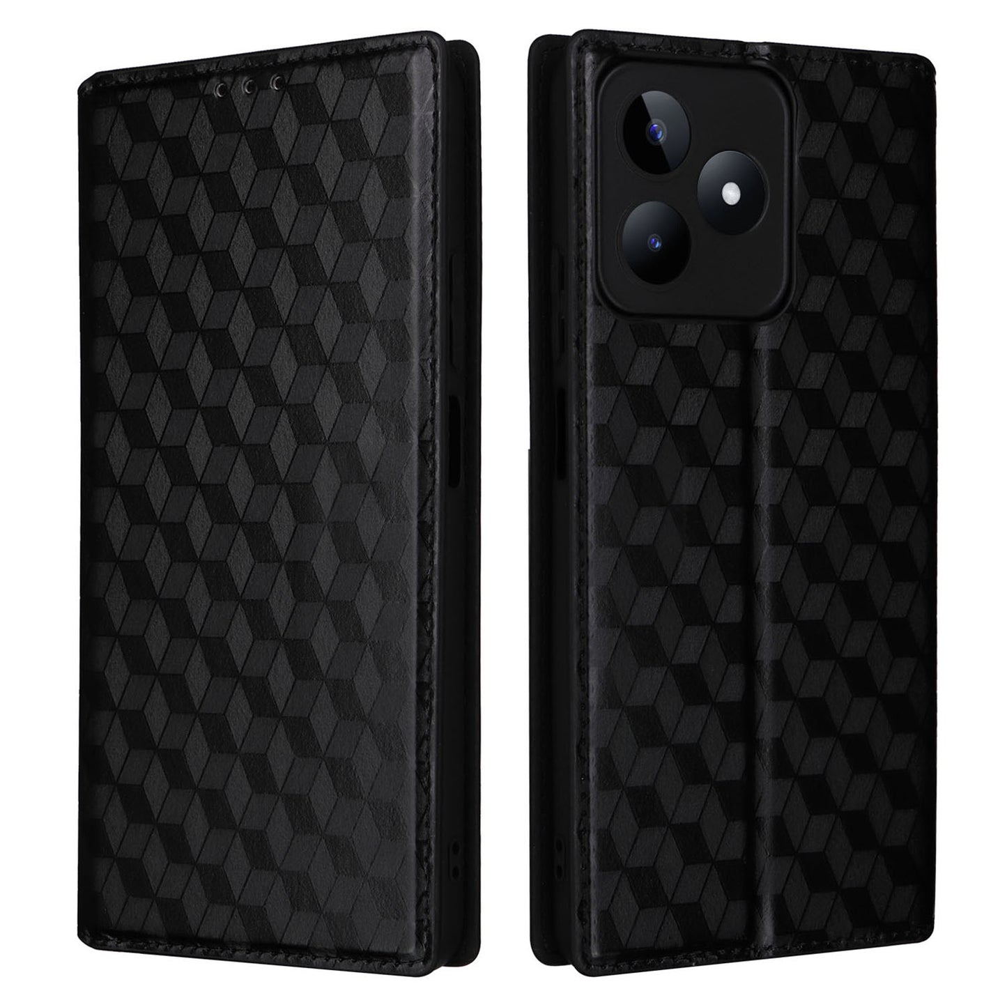 Uniqkart for Realme C53 4G / Narzo N53 4G Rhombus Imprinted Shell PU Leather Wallet Stand Phone Case - Black