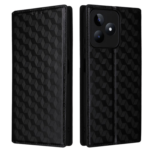 Uniqkart for Realme C53 4G / Narzo N53 4G Rhombus Imprinted Shell PU Leather Wallet Stand Phone Case - Black