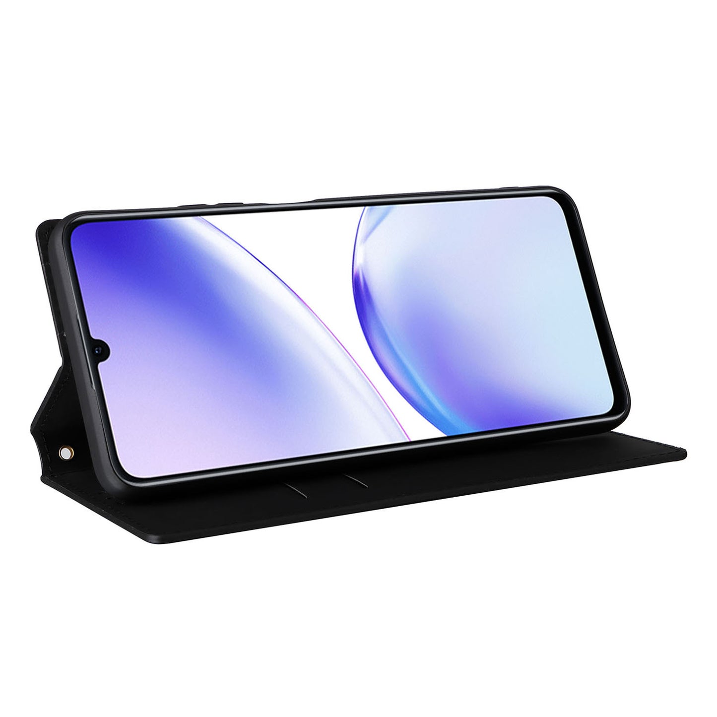 Uniqkart for Realme C53 4G / Narzo N53 4G Rhombus Imprinted Shell PU Leather Wallet Stand Phone Case - Black